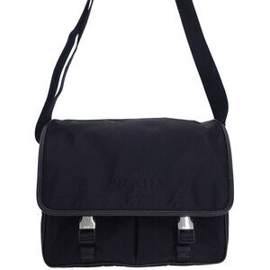 Prada Tessuto Nylon Saffiano Leather Messenger Bag Re Nylon Black
